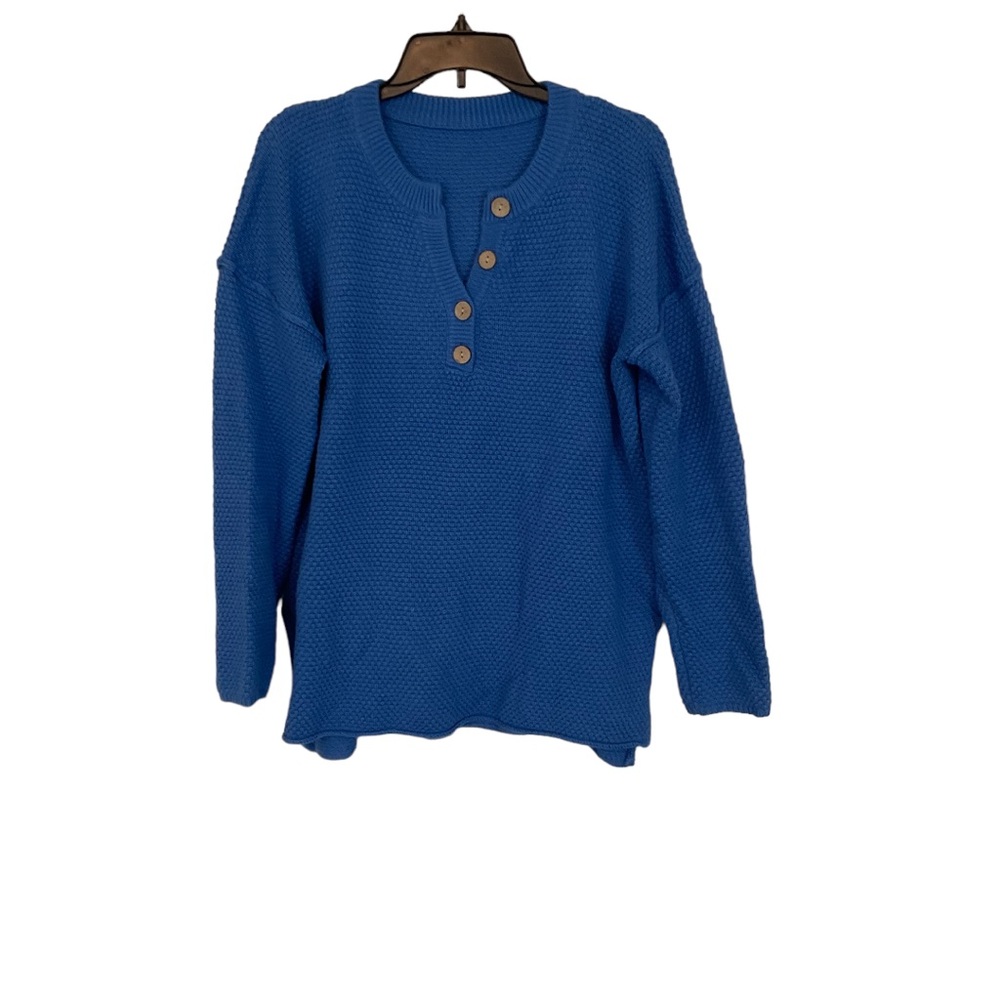 Blue sweater with button detail
